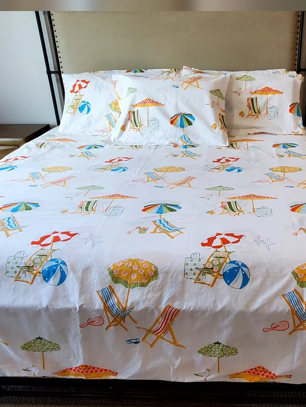 Company Store Whimsy Beach Motiff Org. Cotton Percale 7 Pc. King Bedding Set
